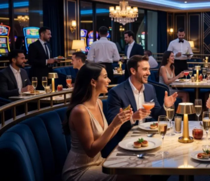 Večernja atmosfera u casino restoranu s ambijentalnim svjetlima