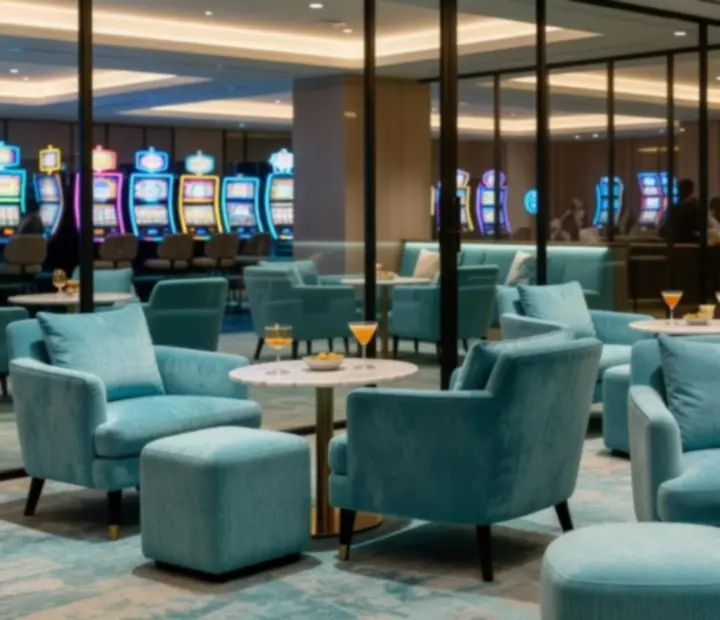 Ekskluzivna lounge zona s niskim stolovima i koktelima u Adrian Casino restoranu